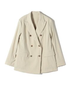 SHIPS / シップス テーラードジャケット | SHIPS Primary Navy Label:麻混 ストライプ ストレッチ ダブル ジャケット