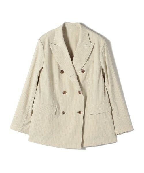 SHIPS for women/シップスウィメン SHIPS Primary Navy Label:麻混 ストライプ ストレッチ ダブル ジャケット ベージュ 38 SHIPS for women/シップスウィメン SHIPS Primary Navy Label:麻混 ストライプ ストレッチ ダブル ジャケット ベージュ 38
