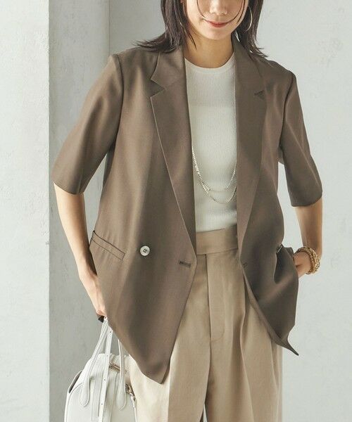 SHIPS for women/シップスウィメン 〈手洗い可能〉ダブル 半袖 ジャケット カーキ 38 SHIPS for women/シップスウィメン 〈手洗い可能〉ダブル 半袖 ジャケット カーキ 38
