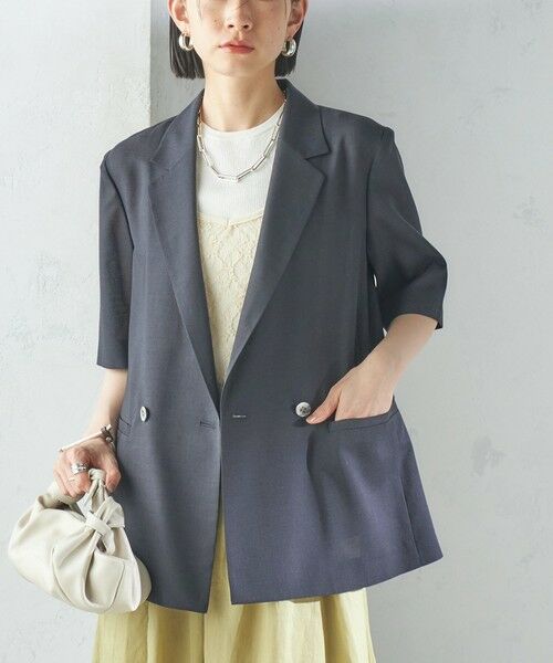 SHIPS for women/シップスウィメン 〈手洗い可能〉ダブル 半袖 ジャケット ネイビー 36 SHIPS for women/シップスウィメン 〈手洗い可能〉ダブル 半袖 ジャケット ネイビー 36