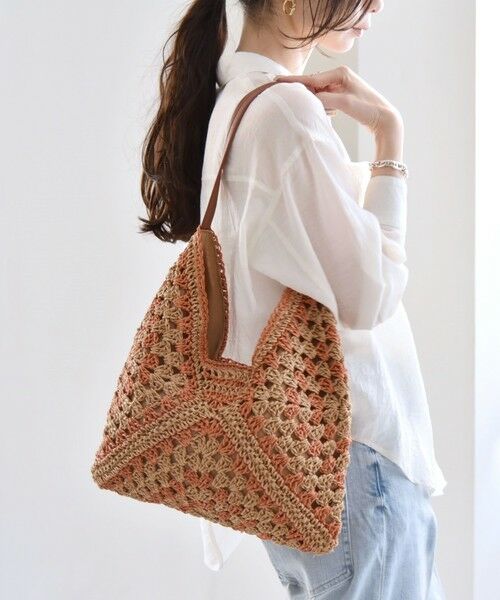 SHIPS for women/シップスウィメン quaranciel: クロシェ デザイン ワンハンドル トートバッグ オレンジ ONE SIZE SHIPS for women/シップスウィメン quaranciel: クロシェ デザイン ワンハンドル トートバッグ オレンジ ONE SIZE