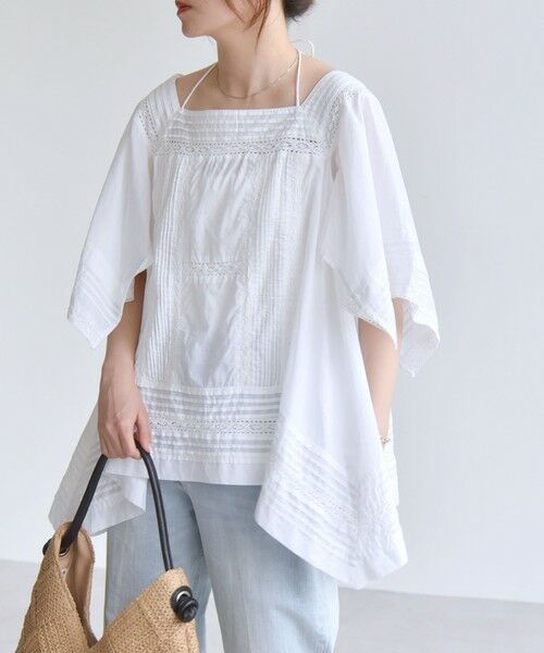 SHIPS / シップス シャツ・ブラウス | quaranciel:〈洗濯機可能〉コットン レース ライン スクエア ネック ブラウス | 詳細3