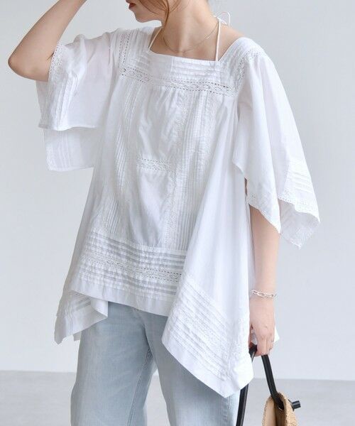 SHIPS / シップス シャツ・ブラウス | quaranciel:〈洗濯機可能〉コットン レース ライン スクエア ネック ブラウス | 詳細6