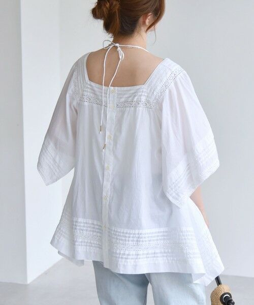 SHIPS / シップス シャツ・ブラウス | quaranciel:〈洗濯機可能〉コットン レース ライン スクエア ネック ブラウス | 詳細8