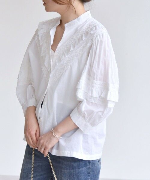 SHIPS / シップス シャツ・ブラウス | quaranciel:〈洗濯機可能〉コットン レース ライン フリル パフスリーブ ブラウス | 詳細4