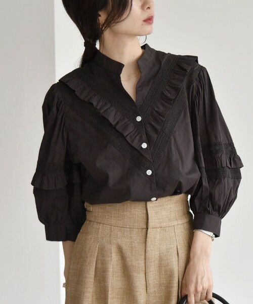 SHIPS / シップス シャツ・ブラウス | quaranciel:〈洗濯機可能〉コットン レース ライン フリル パフスリーブ ブラウス | 詳細17