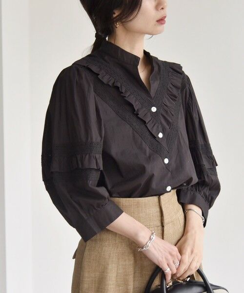 SHIPS / シップス シャツ・ブラウス | quaranciel:〈洗濯機可能〉コットン レース ライン フリル パフスリーブ ブラウス | 詳細19