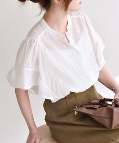 SHIPS / シップス シャツ・ブラウス | quaranciel:〈洗濯機可能〉スタンドカラー シアー フリル ハーフスリーブ ブラウス