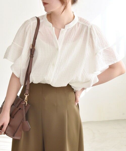 SHIPS / シップス シャツ・ブラウス | quaranciel:〈洗濯機可能〉スタンドカラー シアー フリル ハーフスリーブ ブラウス | 詳細3