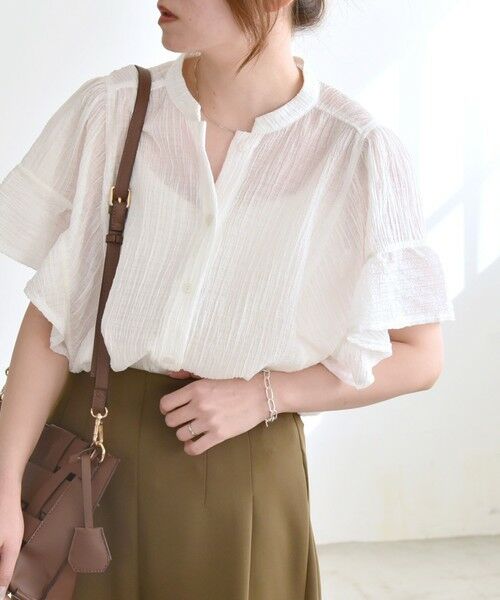 SHIPS / シップス シャツ・ブラウス | quaranciel:〈洗濯機可能〉スタンドカラー シアー フリル ハーフスリーブ ブラウス | 詳細5