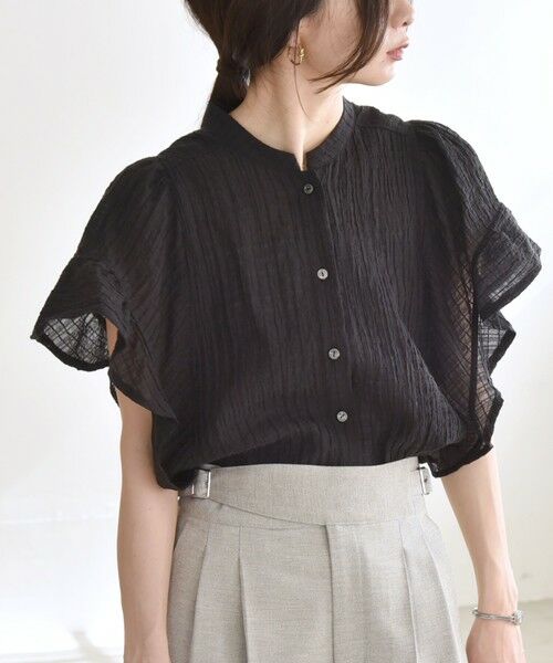 SHIPS / シップス シャツ・ブラウス | quaranciel:〈洗濯機可能〉スタンドカラー シアー フリル ハーフスリーブ ブラウス | 詳細13