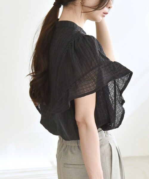 SHIPS / シップス シャツ・ブラウス | quaranciel:〈洗濯機可能〉スタンドカラー シアー フリル ハーフスリーブ ブラウス | 詳細14