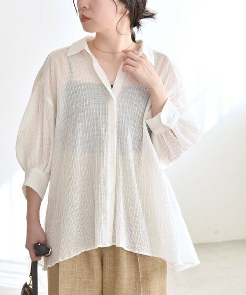 SHIPS / シップス シャツ・ブラウス | quaranciel :〈洗濯機可能〉シアー バンピー レギュラーカラー パフ シャツ ブラウス | 詳細13