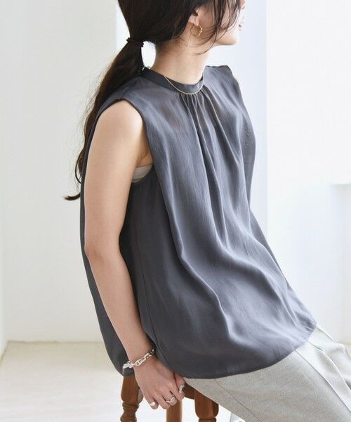 SHIPS for women/シップスウィメン 《予約》quaranciel:〈洗濯機可能〉シアー スタンドカラー ノースリーブ ブラウス チャコールグレー ONE SIZE SHIPS for women/シップスウィメン 《予約》quaranciel:〈洗濯機可能〉シアー スタンドカラー ノースリーブ ブラウス チャコールグレー ONE SIZE