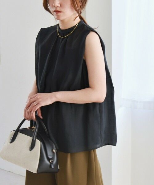 SHIPS for women/シップスウィメン 《予約》quaranciel:〈洗濯機可能〉シアー スタンドカラー ノースリーブ ブラウス ネイビー ONE SIZE SHIPS for women/シップスウィメン 《予約》quaranciel:〈洗濯機可能〉シアー スタンドカラー ノースリーブ ブラウス ネイビー ONE SIZE