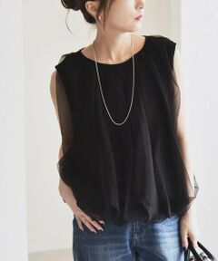 SHIPS / シップス Tシャツ | quaranciel:〈手洗い可能〉チュール バルーン ノースリーブ プルオーバー