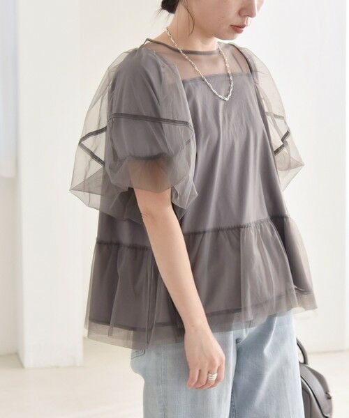SHIPS for women/シップスウィメン quaranciel:〈手洗い可能〉チュール パフスリーブ ドッキング プルオーバー チャコールグレー ONE SIZE SHIPS for women/シップスウィメン quaranciel:〈手洗い可能〉チュール パフスリーブ ドッキング プルオーバー チャコールグレー ONE SIZE