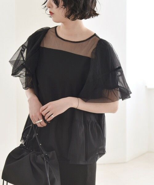 SHIPS for women/シップスウィメン quaranciel:〈手洗い可能〉チュール パフスリーブ ドッキング プルオーバー ブラック ONE SIZE SHIPS for women/シップスウィメン quaranciel:〈手洗い可能〉チュール パフスリーブ ドッキング プルオーバー ブラック ONE SIZE