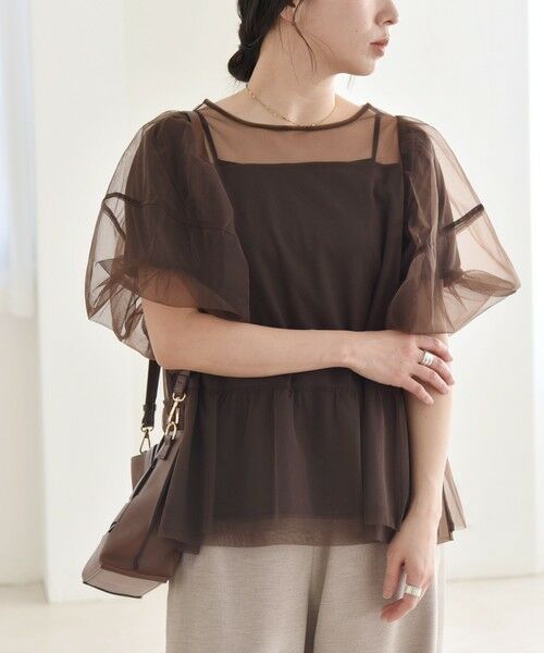 SHIPS for women/シップスウィメン quaranciel:〈手洗い可能〉チュール パフスリーブ ドッキング プルオーバー ブラウン ONE SIZE SHIPS for women/シップスウィメン quaranciel:〈手洗い可能〉チュール パフスリーブ ドッキング プルオーバー ブラウン ONE SIZE