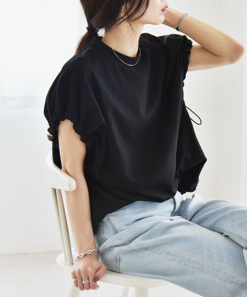 SHIPS for women/シップスウィメン 《予約》quaranciel:〈多機能/洗濯機可能〉ドロスト ギャザー スリーブ TEE ブラック ONE SIZE SHIPS for women/シップスウィメン 《予約》quaranciel:〈多機能/洗濯機可能〉ドロスト ギャザー スリーブ TEE ブラック ONE SIZE