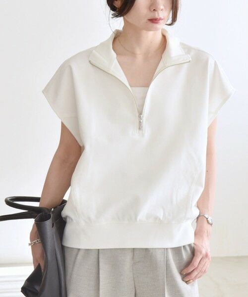 SHIPS / シップス Tシャツ | quaranciel:〈洗濯機可能〉ライト ポンチ ハーフジップ フレンチスリーブ TEE | 詳細3