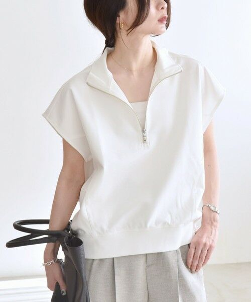 SHIPS / シップス Tシャツ | quaranciel:〈洗濯機可能〉ライト ポンチ ハーフジップ フレンチスリーブ TEE | 詳細5