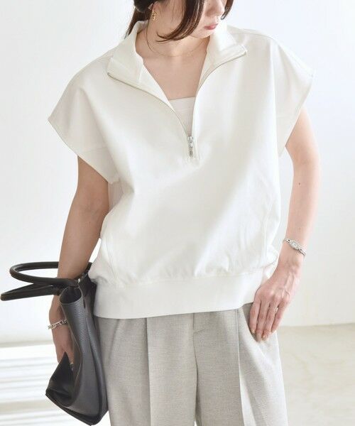 SHIPS / シップス Tシャツ | quaranciel:〈洗濯機可能〉ライト ポンチ ハーフジップ フレンチスリーブ TEE | 詳細6