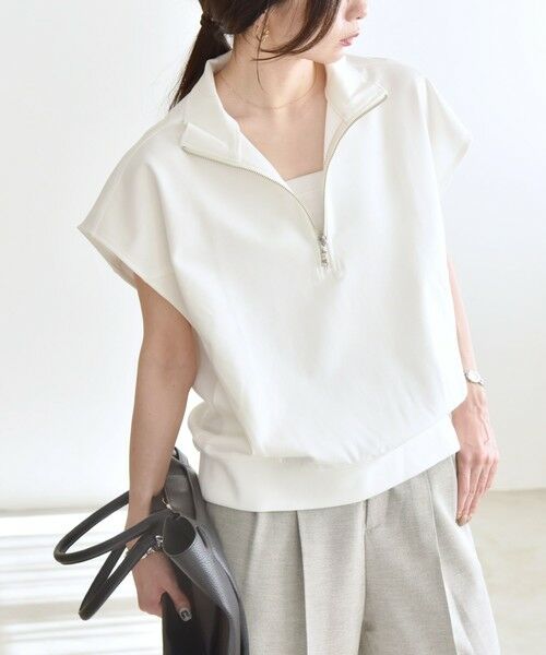 SHIPS for women/シップスウィメン 《予約》quaranciel:〈洗濯機可能〉ライト ポンチ ハーフジップ フレンチスリーブ TEE オフホワイト ONE SIZE SHIPS for women/シップスウィメン 《予約》quaranciel:〈洗濯機可能〉ライト ポンチ ハーフジップ フレンチスリーブ TEE オフホワイト ONE SIZE