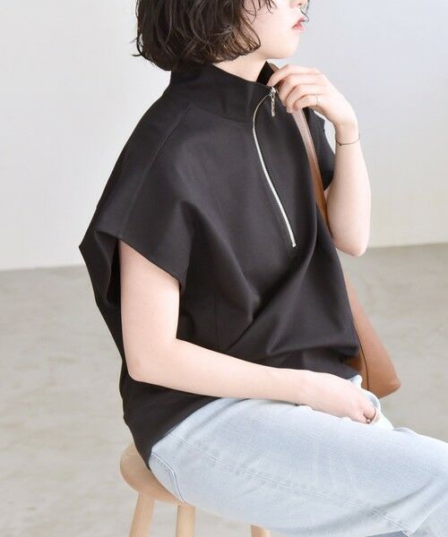 SHIPS for women/シップスウィメン 《予約》quaranciel:〈洗濯機可能〉ライト ポンチ ハーフジップ フレンチスリーブ TEE ブラック ONE SIZE SHIPS for women/シップスウィメン 《予約》quaranciel:〈洗濯機可能〉ライト ポンチ ハーフジップ フレンチスリーブ TEE ブラック ONE SIZE