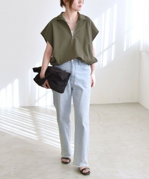 SHIPS / シップス Tシャツ | quaranciel:〈洗濯機可能〉ライト ポンチ ハーフジップ フレンチスリーブ TEE | 詳細23