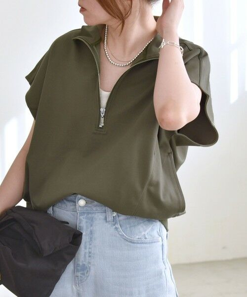 SHIPS / シップス Tシャツ | quaranciel:〈洗濯機可能〉ライト ポンチ ハーフジップ フレンチスリーブ TEE | 詳細27