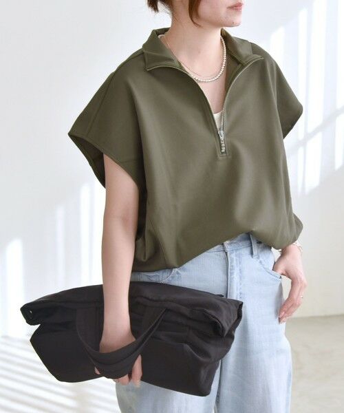 SHIPS for women/シップスウィメン 《予約》quaranciel:〈洗濯機可能〉ライト ポンチ ハーフジップ フレンチスリーブ TEE カーキ ONE SIZE SHIPS for women/シップスウィメン 《予約》quaranciel:〈洗濯機可能〉ライト ポンチ ハーフジップ フレンチスリーブ TEE カーキ ONE SIZE