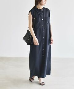 SHIPS / シップス ロング・マキシ丈ワンピース | quaranciel:〈洗濯機可能〉ウーステッド ノースリーブ バンドカラー シャツ ワンピース