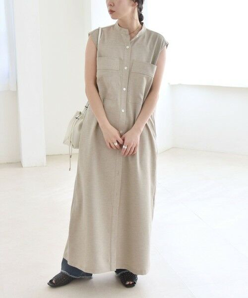 SHIPS / シップス ロング・マキシ丈ワンピース | quaranciel:〈洗濯機可能〉ウーステッド ノースリーブ バンドカラー シャツ ワンピース | 詳細10