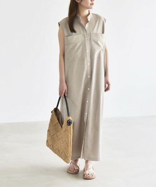 SHIPS / シップス ロング・マキシ丈ワンピース | quaranciel:〈洗濯機可能〉ウーステッド ノースリーブ バンドカラー シャツ ワンピース | 詳細8