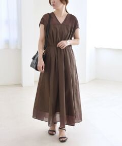 SHIPS / シップス ロング・マキシ丈ワンピース | quaranciel :〈洗濯機可能〉シアー ドッキング Vネック フレンチスリーブ ワンピース