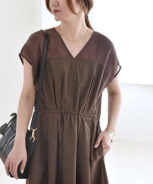 SHIPS / シップス ロング・マキシ丈ワンピース | quaranciel :〈洗濯機可能〉シアー ドッキング Vネック フレンチスリーブ ワンピース | 詳細7