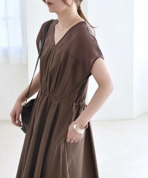 SHIPS / シップス ロング・マキシ丈ワンピース | quaranciel :〈洗濯機可能〉シアー ドッキング Vネック フレンチスリーブ ワンピース | 詳細8