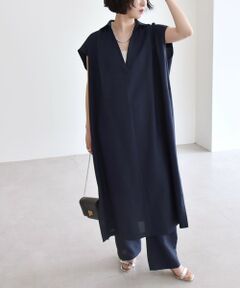 SHIPS / シップス ロング・マキシ丈ワンピース | quaranciel:〈洗濯機可能〉リネン ライク スキッパー シャツ ワンピース＆パンツ セットアップ