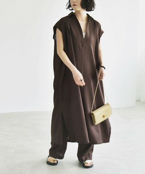 SHIPS / シップス ロング・マキシ丈ワンピース | quaranciel:〈洗濯機可能〉リネン ライク スキッパー シャツ ワンピース＆パンツ セットアップ | 詳細1