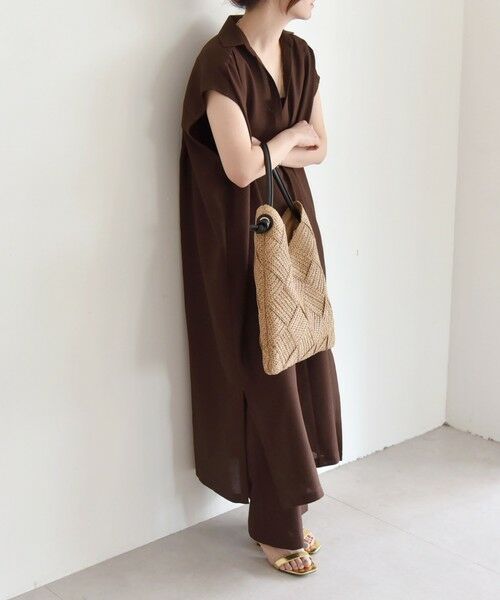 SHIPS / シップス ロング・マキシ丈ワンピース | quaranciel:〈洗濯機可能〉リネン ライク スキッパー シャツ ワンピース＆パンツ セットアップ | 詳細10