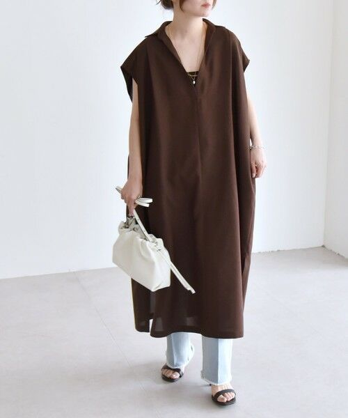 SHIPS / シップス ロング・マキシ丈ワンピース | quaranciel:〈洗濯機可能〉リネン ライク スキッパー シャツ ワンピース＆パンツ セットアップ | 詳細13