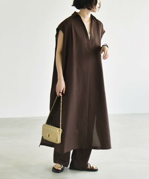 SHIPS / シップス ロング・マキシ丈ワンピース | quaranciel:〈洗濯機可能〉リネン ライク スキッパー シャツ ワンピース＆パンツ セットアップ | 詳細3