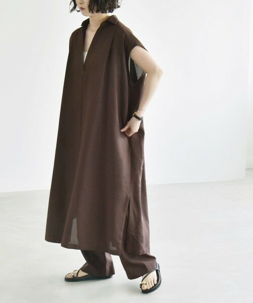 SHIPS / シップス ロング・マキシ丈ワンピース | quaranciel:〈洗濯機可能〉リネン ライク スキッパー シャツ ワンピース＆パンツ セットアップ | 詳細4