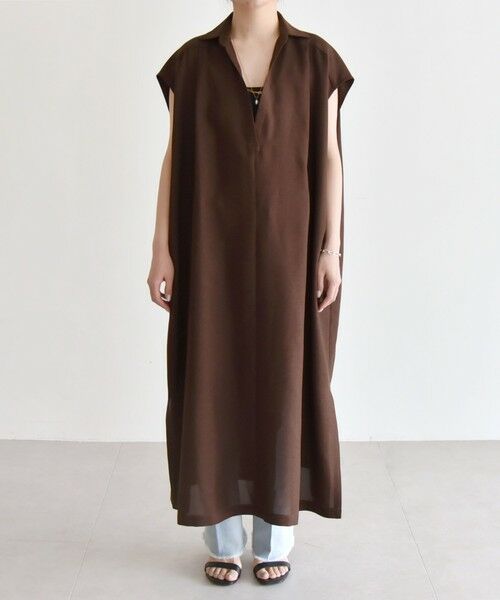 SHIPS / シップス ロング・マキシ丈ワンピース | quaranciel:〈洗濯機可能〉リネン ライク スキッパー シャツ ワンピース＆パンツ セットアップ | 詳細19