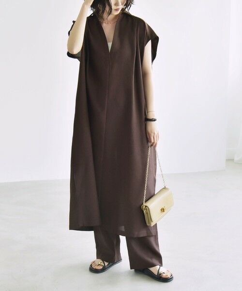 SHIPS / シップス ロング・マキシ丈ワンピース | quaranciel:〈洗濯機可能〉リネン ライク スキッパー シャツ ワンピース＆パンツ セットアップ | 詳細5