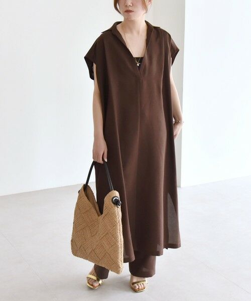 SHIPS / シップス ロング・マキシ丈ワンピース | quaranciel:〈洗濯機可能〉リネン ライク スキッパー シャツ ワンピース＆パンツ セットアップ | 詳細6