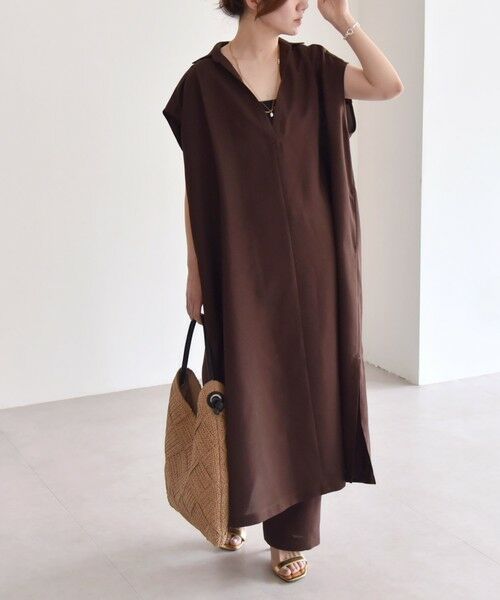 SHIPS / シップス ロング・マキシ丈ワンピース | quaranciel:〈洗濯機可能〉リネン ライク スキッパー シャツ ワンピース＆パンツ セットアップ | 詳細7