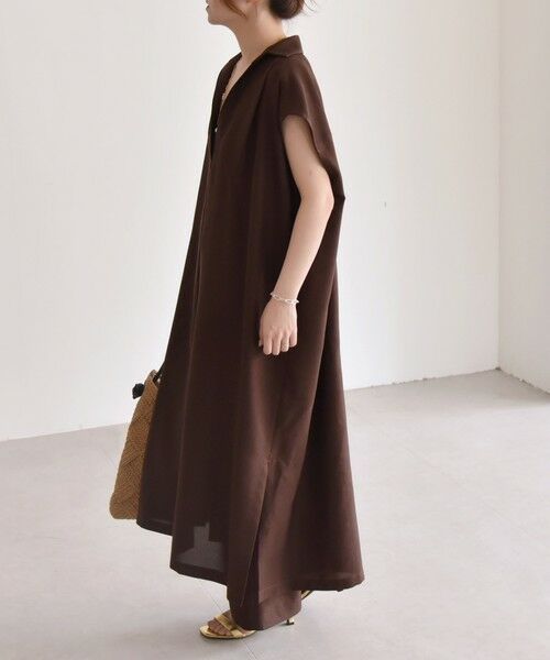 SHIPS / シップス ロング・マキシ丈ワンピース | quaranciel:〈洗濯機可能〉リネン ライク スキッパー シャツ ワンピース＆パンツ セットアップ | 詳細8