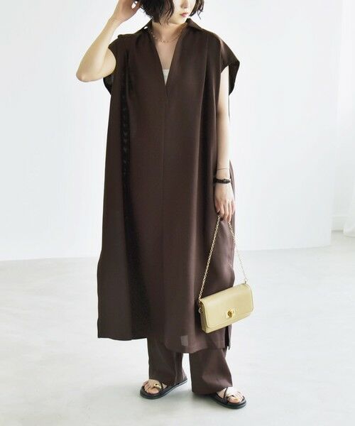 SHIPS for women/シップスウィメン 《予約》quaranciel:〈洗濯機可能〉リネン ライク スキッパー シャツ ワンピース&パンツ セットアップ ブラウン ONE SIZE SHIPS for women/シップスウィメン 《予約》quaranciel:〈洗濯機可能〉リネン ライク スキッパー シャツ ワンピース&パンツ セットアップ ブラウン ONE SIZE